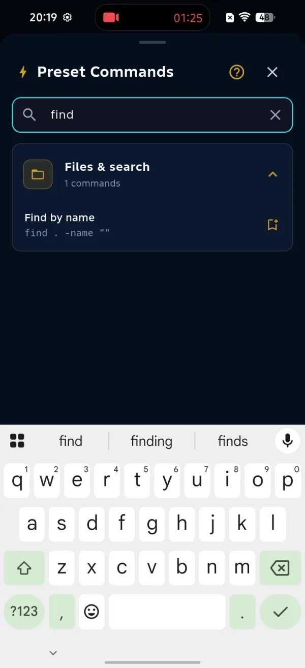 Search across every command - type 'find' and it filters instantly.
