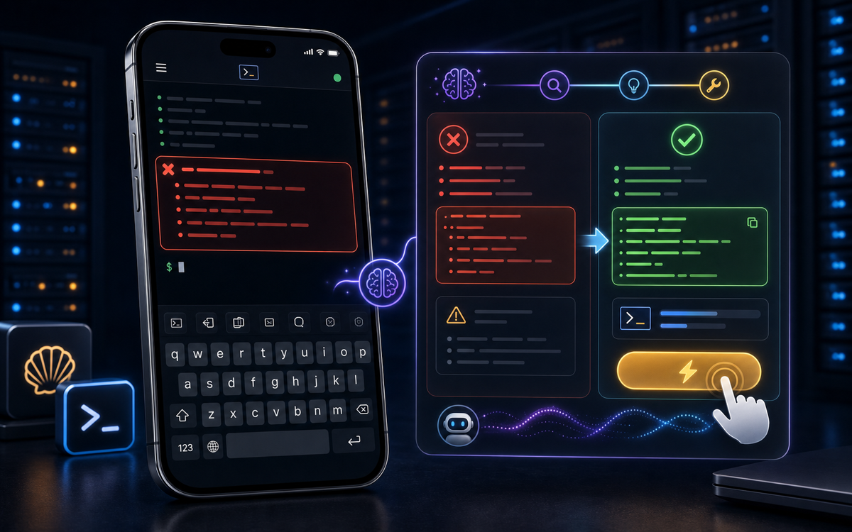 ShellSage AI Assist explaining and fixing terminal output on mobile