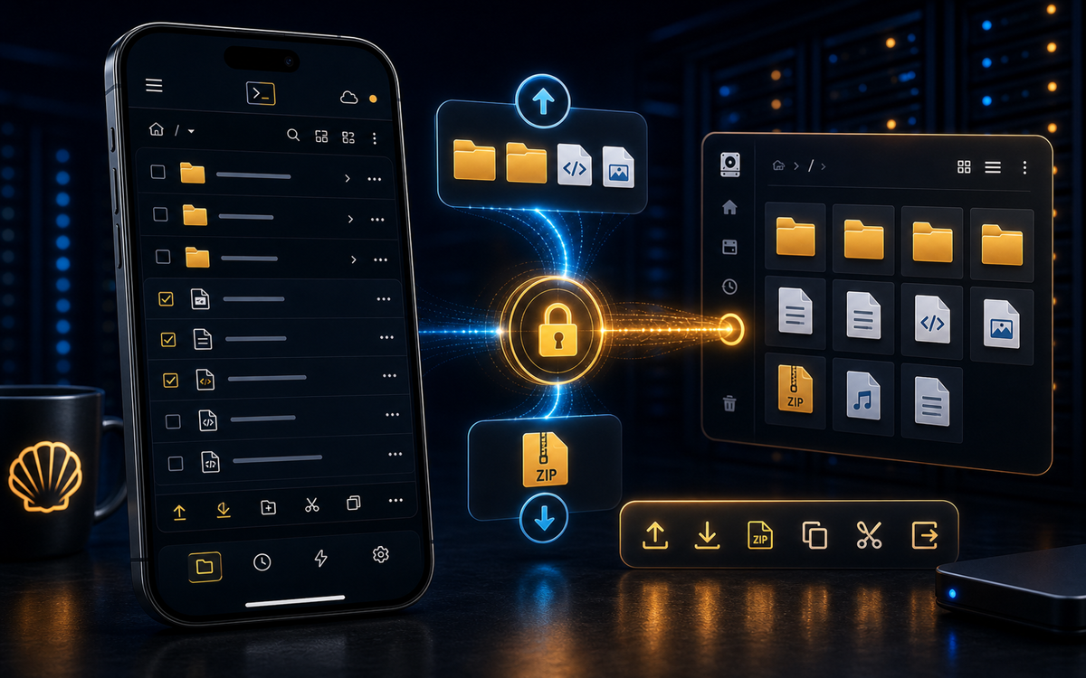 ShellSage mobile SFTP file transfer workflow